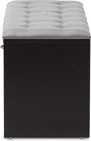 Wholesale Interiors Shoe Storage - Contemporary Espresso Finished Grey Fabric Upholstered Cushioned Entryway Bench
