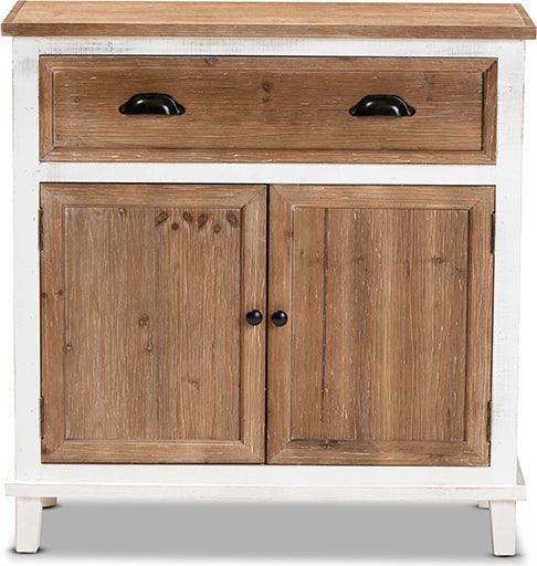 Wholesale Interiors Buffets & Cabinets - Glynn Rustic Farmhouse Weathered Two-Tone White and Oak Brown Finished Wood 2-Door Storage Cabinet