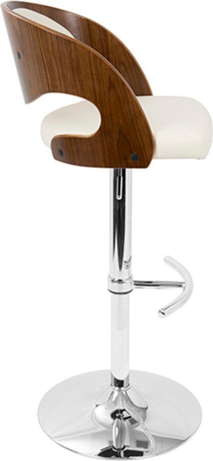 Lumisource Barstools - Pino Mid-Century Modern Adjustable Barstool with Swivel in Walnut & Cream Faux Leather