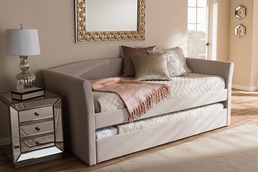Wholesale Interiors Daybeds - Camino Modern And Contemporary Beige Fabric Upholstered Daybed With Guest Trundle Bed