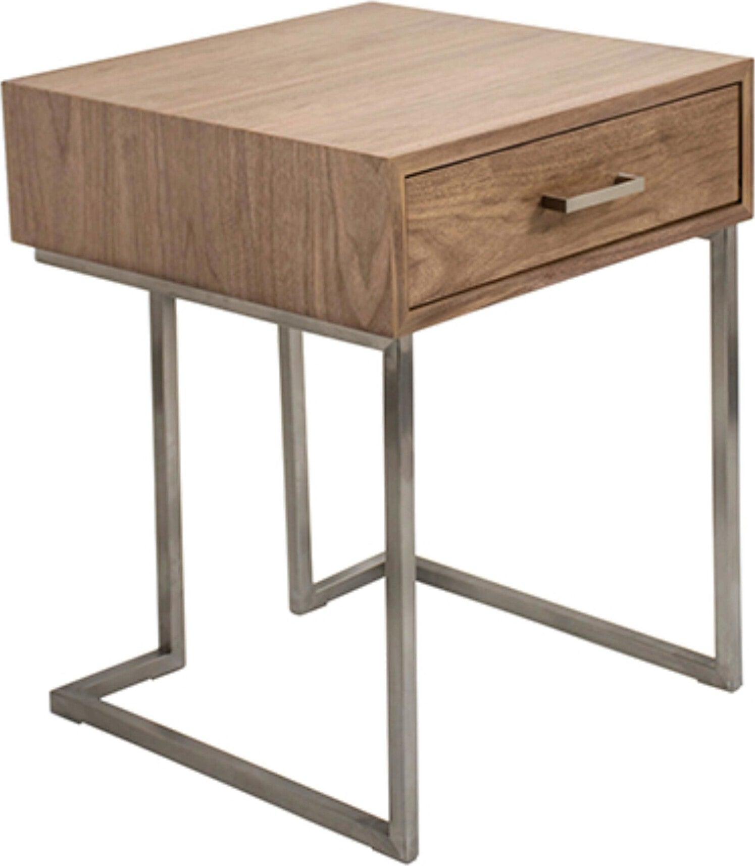 Lumisource Side & End Tables - Roman End Table Walnut & Stainless Steel Silver Frame