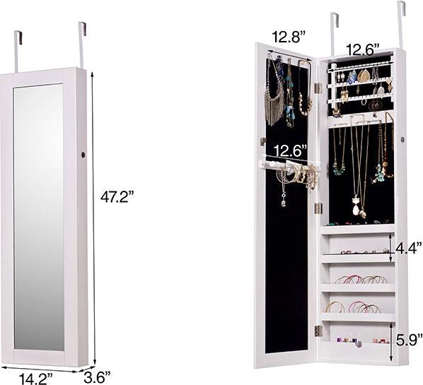 Wholesale Interiors Cabinets & Wardrobes - Richelle Modern and Contemporary White Wood Hanging Jewelry Armoire with Mirror