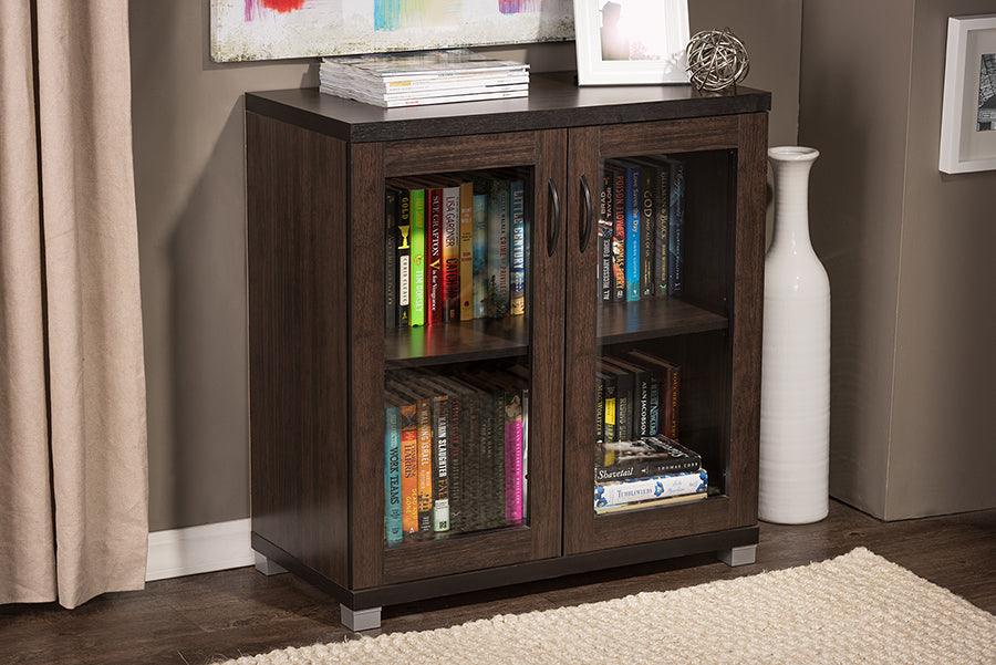 Wholesale Interiors Buffets & Cabinets - Zentra Modern and Contemporary Dark Brown Sideboard Storage Cabinet with Glass Doors