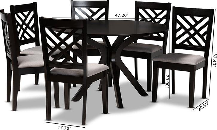 Wholesale Interiors Dining Sets - Norah Grey Fabric Upholstered and Dark Brown Finished Wood 7-Piece Dining Set