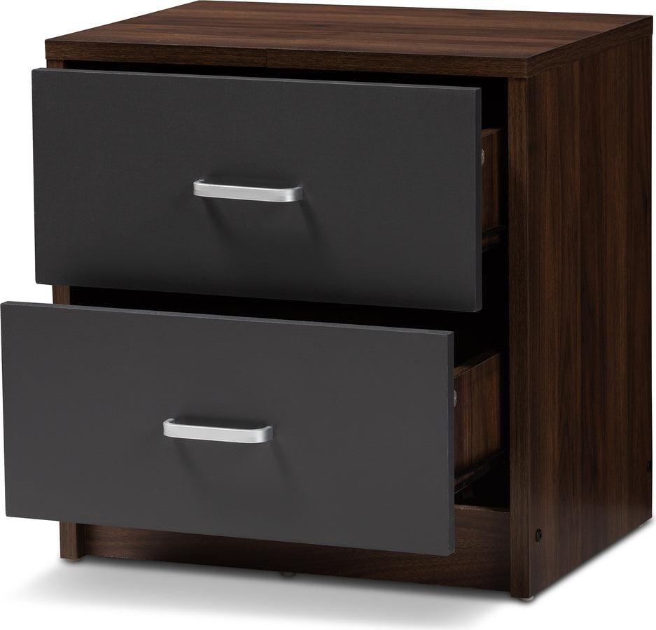 Wholesale Interiors Nightstands & Side Tables - Hansel Modern and Contemporary 2-Drawer Dark Brown and Dark Gray Finished Nightstand