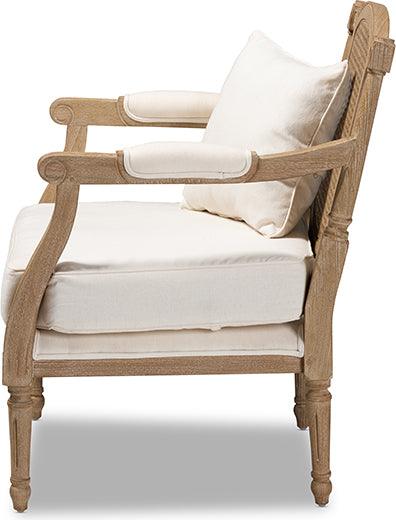 Wholesale Interiors Accent Chairs - Clemence French Provincial Ivory Fabric Upholstered Whitewashed Wood Armchair