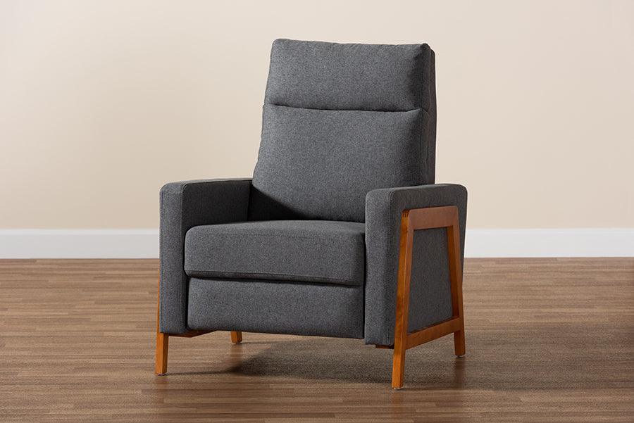 Wholesale Interiors Accent Chairs - Halstein Mid-Century Modern Grey Fabric & Walnut Brown Finished Wood Lounge Chair