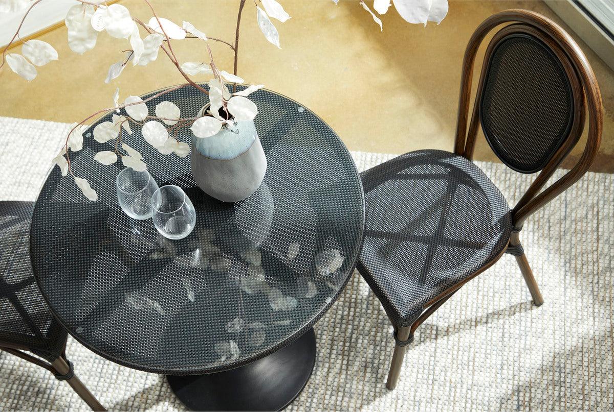Euro Style Dining Chairs - Erlend Stacking Side Chair in Black Textylene Mesh with Brown Frame - Set of 2