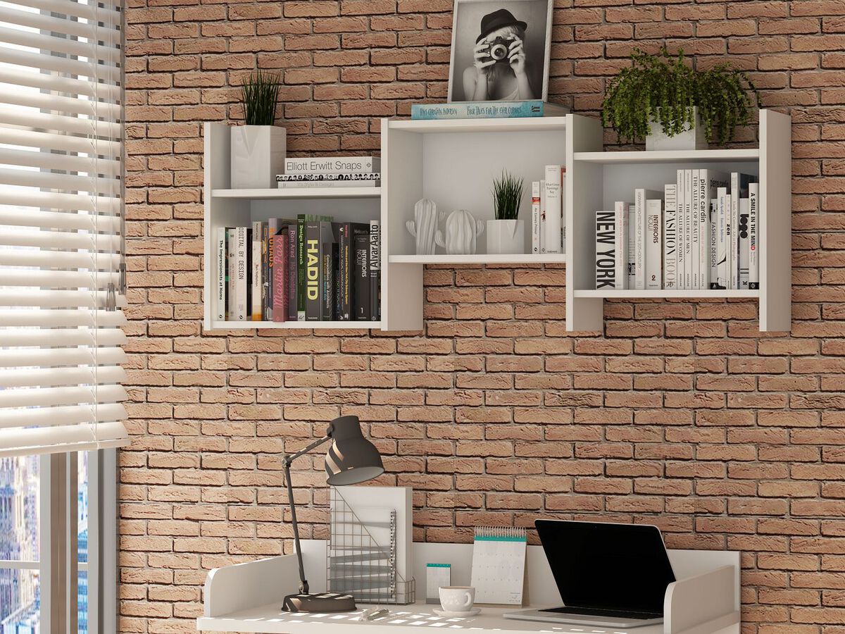 Manhattan Comfort Bookcases & Display Units - Hampton Zig-Zag Wall Décor Shelves in White