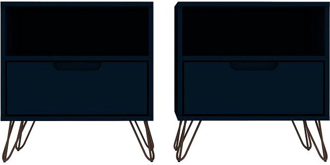 Manhattan Comfort Nightstands & Side Tables - Rockefeller 1-Drawer Midnight Blue Nightstand (Set of 2)