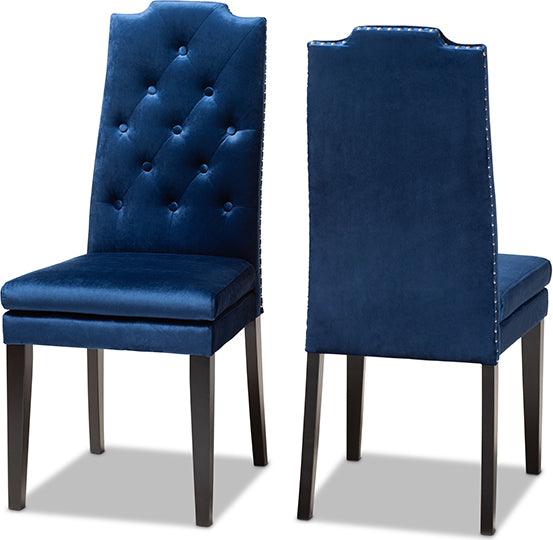 Wholesale Interiors Dining Chairs - Dylin Contemporary Navy Blue Velvet Wood Dining Chair Set of 2