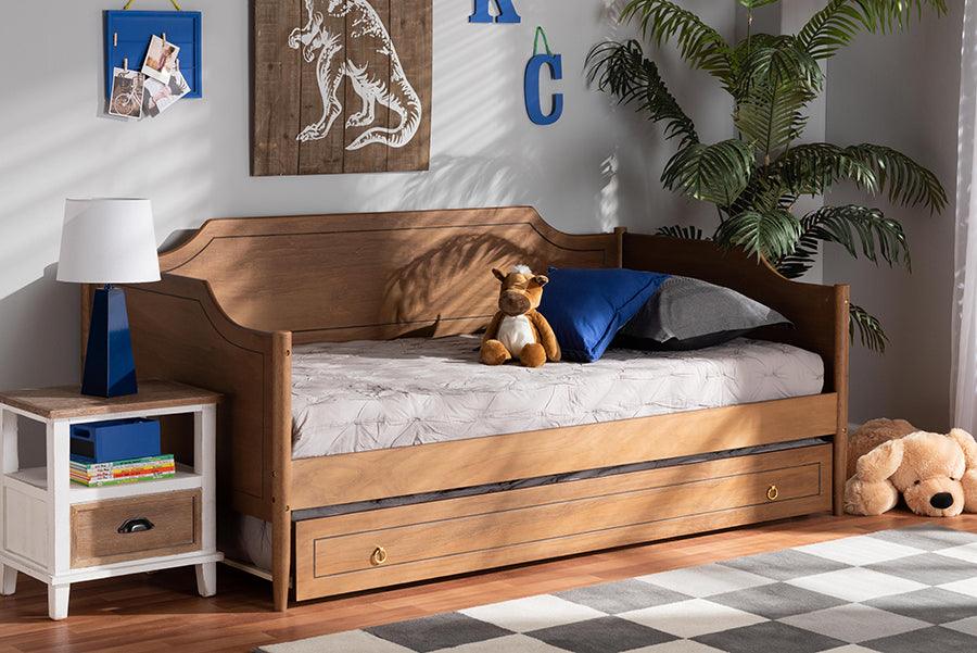 Wholesale Interiors Daybeds - Alya Classic Traditional Brown Wood Twin Size Daybed with Roll-Out Trundle Bed