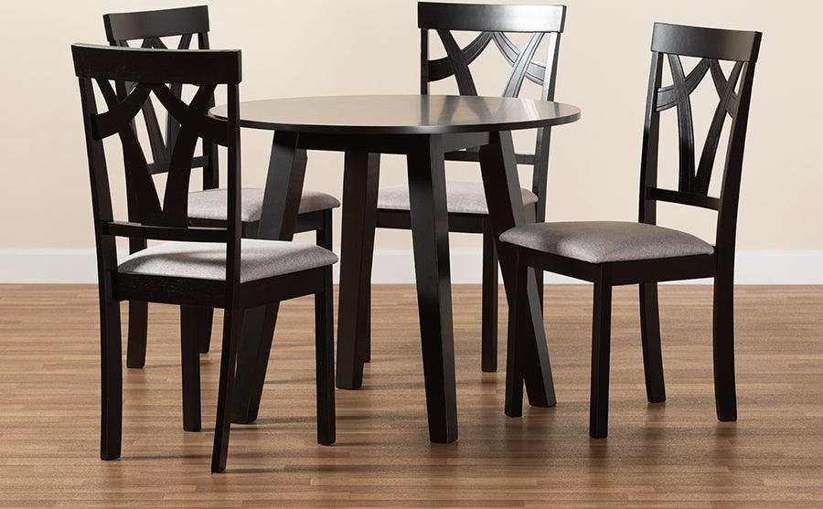 Wholesale Interiors Dining Sets - Derya Transitional Grey Fabric and Dark Brown Finished Wood 5-Piece Dining Set