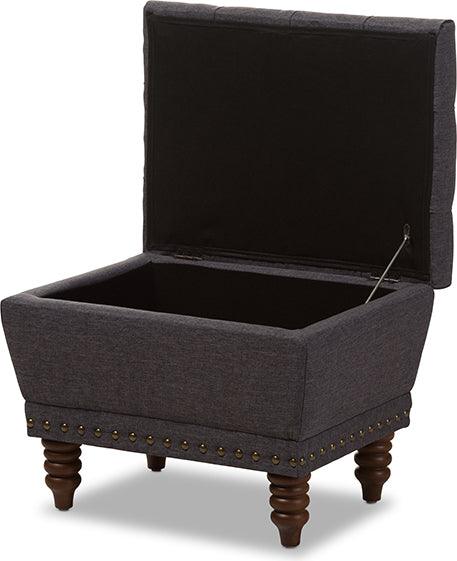 Wholesale Interiors Ottomans & Stools - Annabelle Dark Grey Fabric Upholstered Walnut Wood Finished Button-Tufted Storage Ottoman