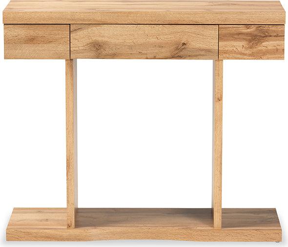 Wholesale Interiors Consoles - Otis Oak Brown Finished Wood 3-Drawer Console Table