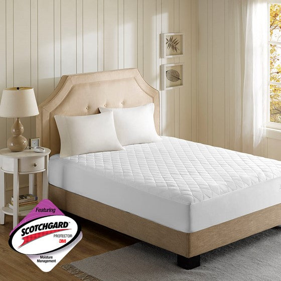 Olliix.com Mattress Pads - Heated Mattress Pad with 3M Scotchgard White Queen