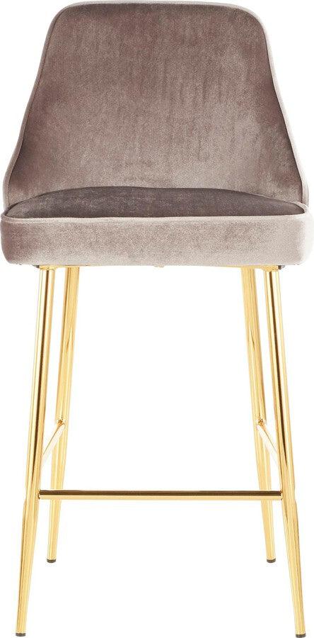 Lumisource Barstools - Marcel Contemporary/Glam Counter Stool in Gold Metal and Silver Velvet - Set of 2