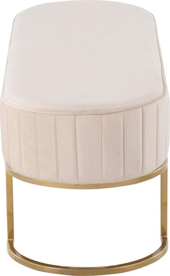 Lumisource Benches - Demi Glam Pleated Bench in Gold Steel & Cream Velvet