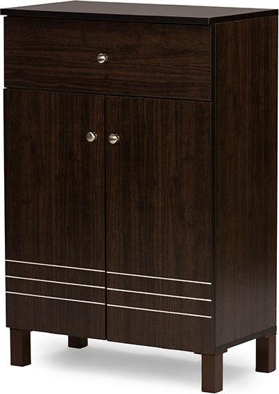 Wholesale Interiors Shoe Storage - Felda Dark Brown Modern Shoe Cabinet with 2 Doors and Drawer