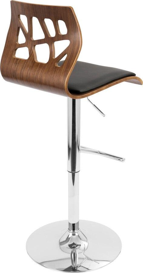 Lumisource Barstools - Folia Adjustable Barstool With Swivel In Chrome, Walnut Wood & Black Faux Leather (Set of 2)