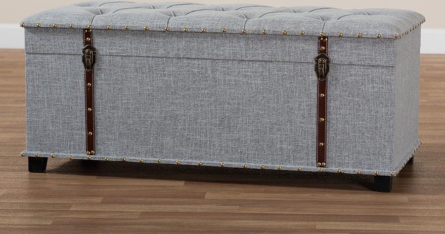 Wholesale Interiors Ottomans & Stools - Kyra Modern and Contemporary Grey Fabric Upholstered Storage Trunk Ottoman