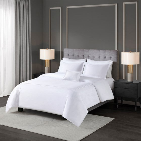 Olliix.com Duvet & Duvet Sets - 100% Cotton Sateen Embroidered Duvet Cover Set White/White Full/Queen