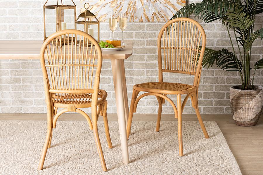 Wholesale Interiors Dining Chairs - Wina Modern Bohemian Natural Brown Rattan 2-Piece Dining Chair Set