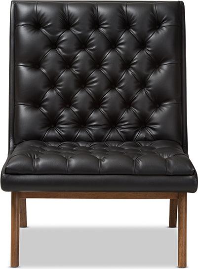 Wholesale Interiors Accent Chairs - Annetha Mid-Century Modern Black Faux Leather Walnut Wood Lounge Chair