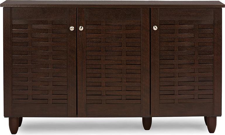 Wholesale Interiors Shoe Storage - Winda Modern and Contemporary 3-Door Dark Brown Wooden Entryway Shoes Storage Cabinet