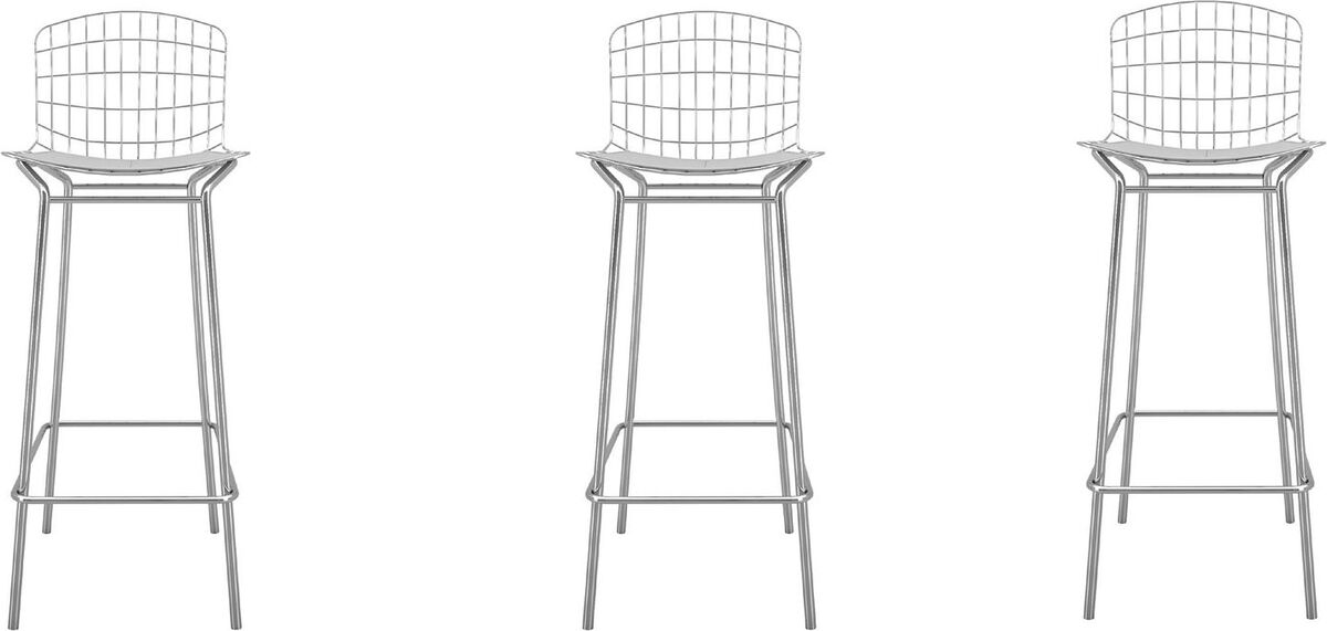 Manhattan Comfort Barstools - Madeline 41.73" Barstool, Set of 3 in Silver and White
