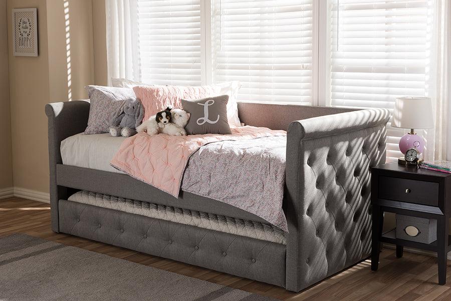 Wholesale Interiors Daybeds - Alena Modern and Contemporary Light Grey Fabric Daybed with Trundle