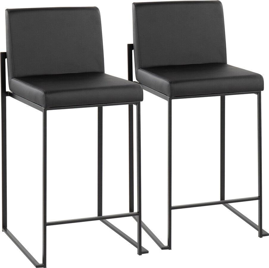 Lumisource Barstools - Fuji High Back Counter Stool In Black Steel & Black Faux Leather (Set of 2)