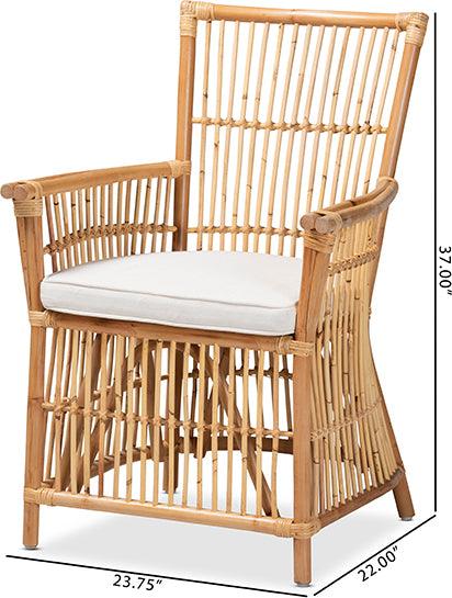 Wholesale Interiors Accent Chairs - Rose Modern Bohemian White Fabric Upholstered and Natural Brown Rattan Armchair