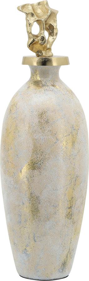 Sagebrook Home Vases - Glass 20"H Metal Vase Tribal Topper White & Gold