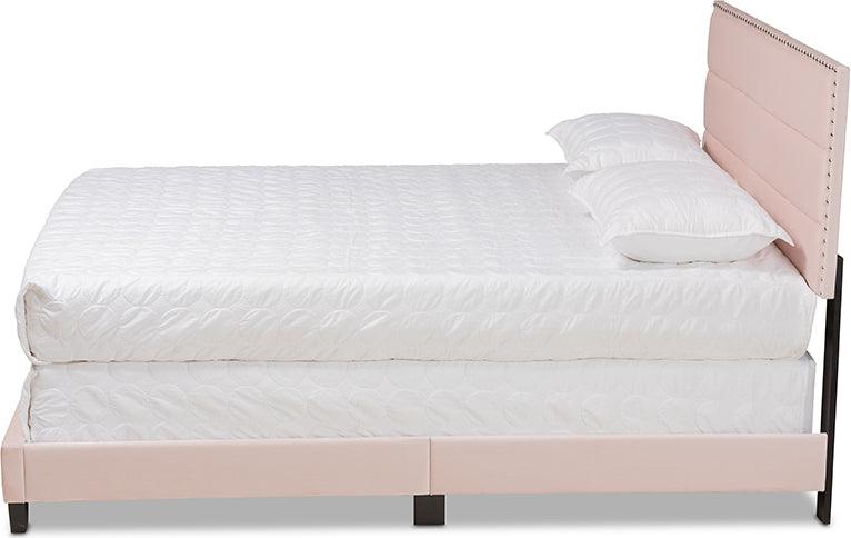 Wholesale Interiors Beds - Tamira Modern and Contemporary Glam Light Pink Velvet Fabric Upholstered Queen Size Panel Bed