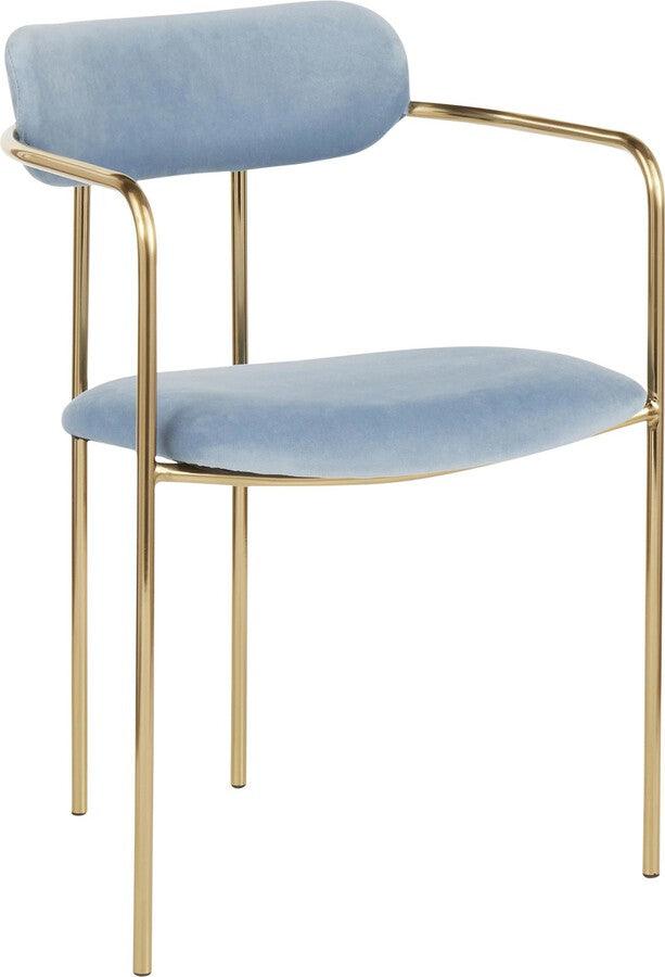 Lumisource Dining Chairs - Demi Contemporary Chair in Gold Metal and Light Blue Velvet - Set of 2