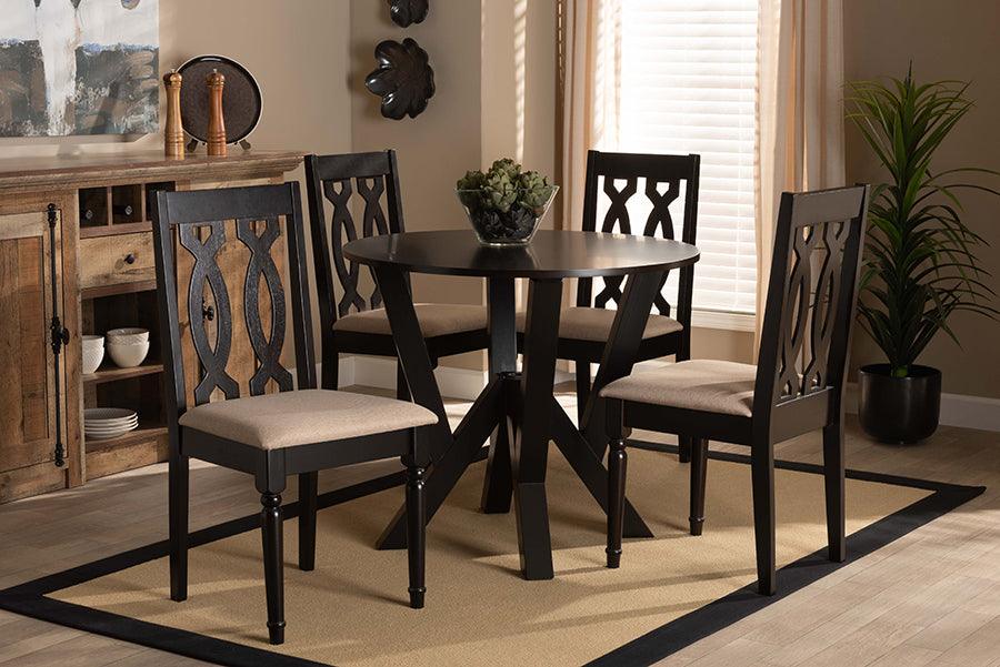 Wholesale Interiors Dining Sets - Anise Sand Fabric Upholstered and Dark Brown Finished Wood 5-Piece Dining Set