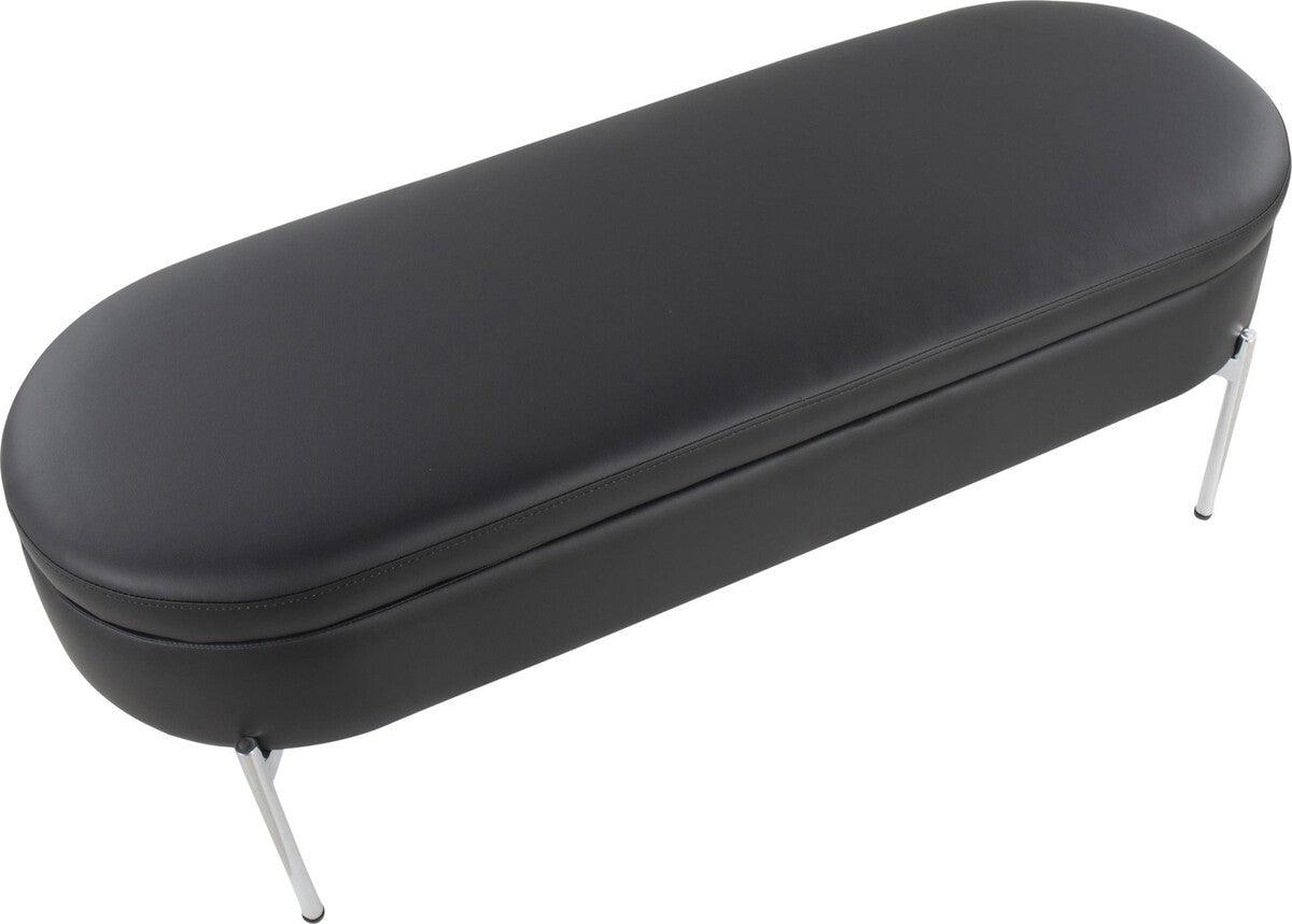 Lumisource Benches - Chloe Contemporary/Glam Storage Bench In Chrome Metal & Black Faux Leather