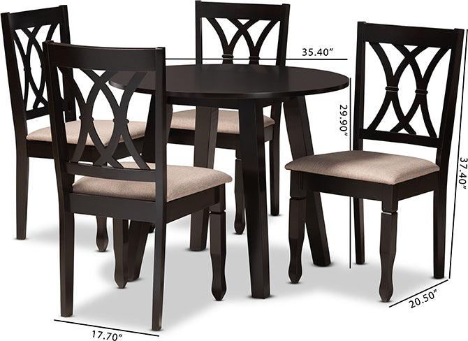Wholesale Interiors Dining Sets - Millie Sand Fabric Upholstered and Dark Brown Finished Wood 5-Piece Dining Set