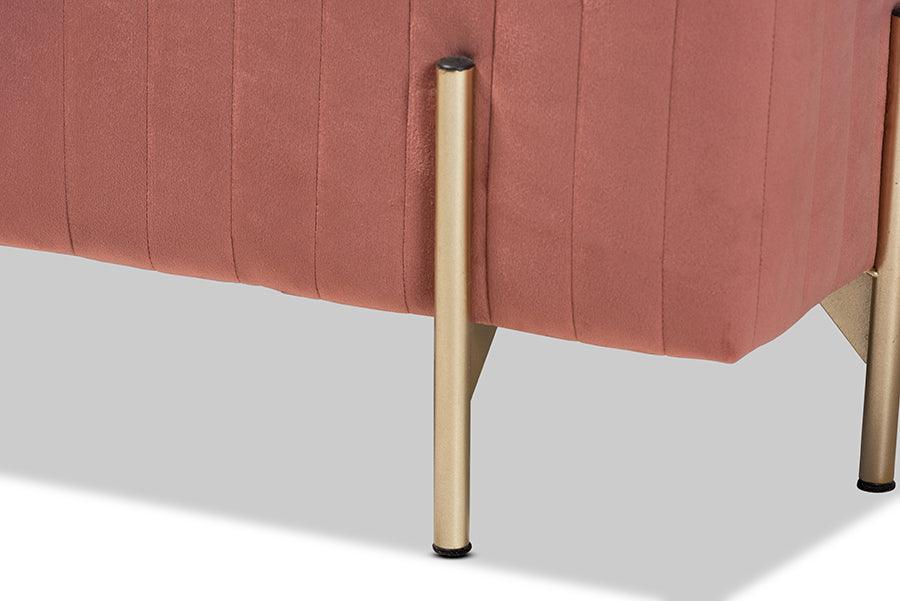 Wholesale Interiors Benches - Helaine Contemporary Glam and Luxe Blush Pink Fabric and Gold Metal Bench Ottoman