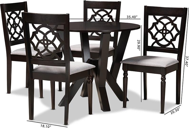 Wholesale Interiors Dining Sets - Alma Grey Fabric Upholstered and Dark Brown Finished Wood 5-Piece Dining Set