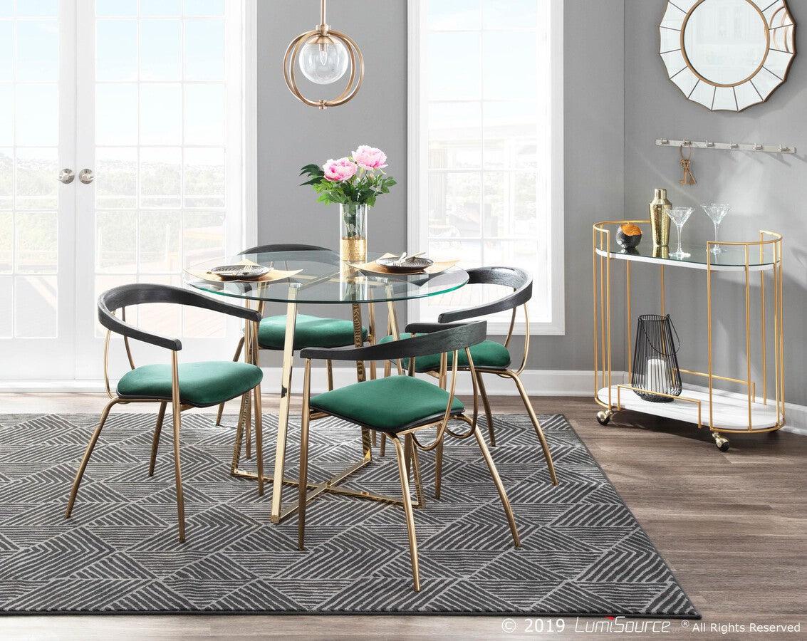 Lumisource Dining Chairs - Vanessa Contemporary Chair in Gold Metal and Green Velvet with Black Wood Accent - Set of 2