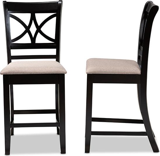 Wholesale Interiors Barstools - Chandler Sand Fabric Upholstered And Brown Finished Wood 2-Piece Counter Height Pub Chair Set
