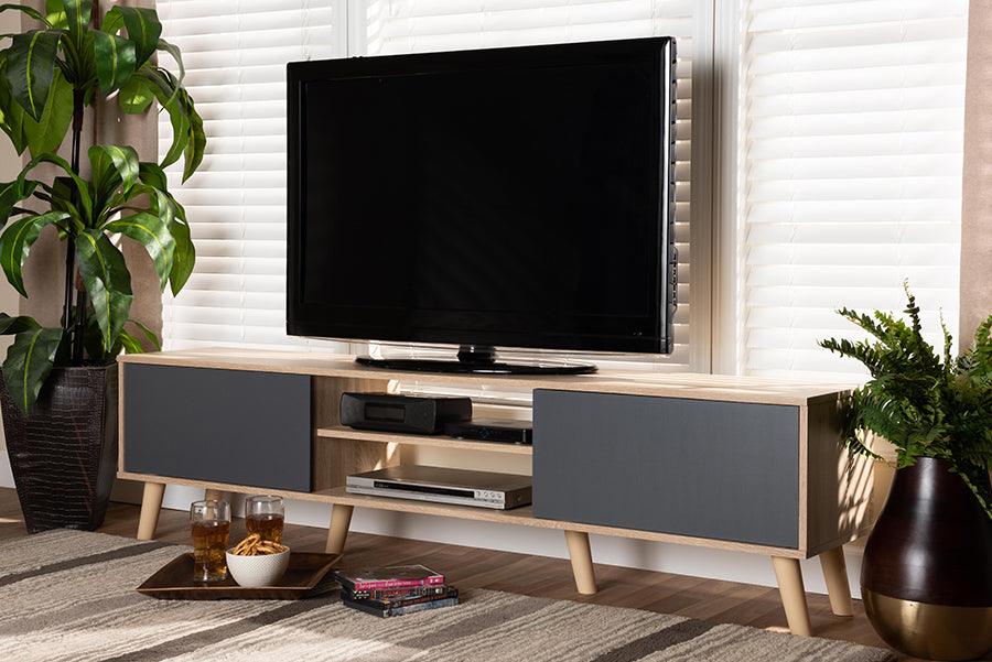 Wholesale Interiors TV & Media Units - Clapton Two-Tone Grey and Oak Brown Finished Wood TV Stand