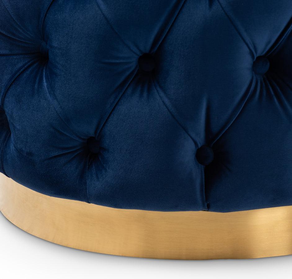Wholesale Interiors Ottomans & Stools - Valeria Glam Royal Blue Velvet Fabric Upholstered Gold-Finished Button Tufted Ottoman