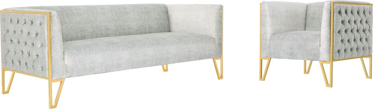 Manhattan Comfort Living Room Sets - Vector 2-Piece Grey and Gold Sofa and Armchair Set