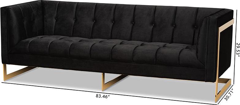 Wholesale Interiors Sofas & Couches - Ambra Glam and Luxe Black Velvet Upholstered and Button Tufted Sofa with Gold-Tone Frame