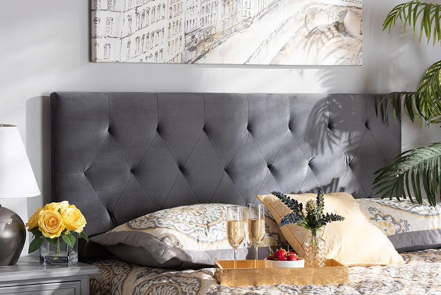 Wholesale Interiors Headboards - Felix Grey Velvet Fabric Upholstered King Size Headboard