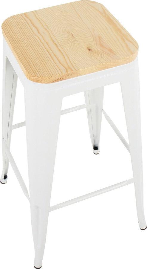 Lumisource Barstools - Oregon Barstool In White Steel & Natural Wood (Set of 2)