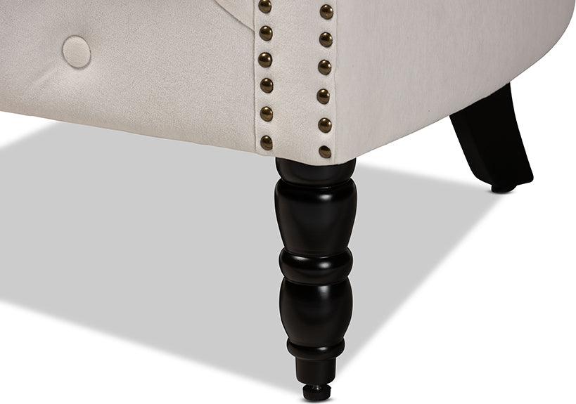 Wholesale Interiors Accent Chairs - Renessa Classic and Traditional Beige Velvet and Dark Brown Wood Armchair